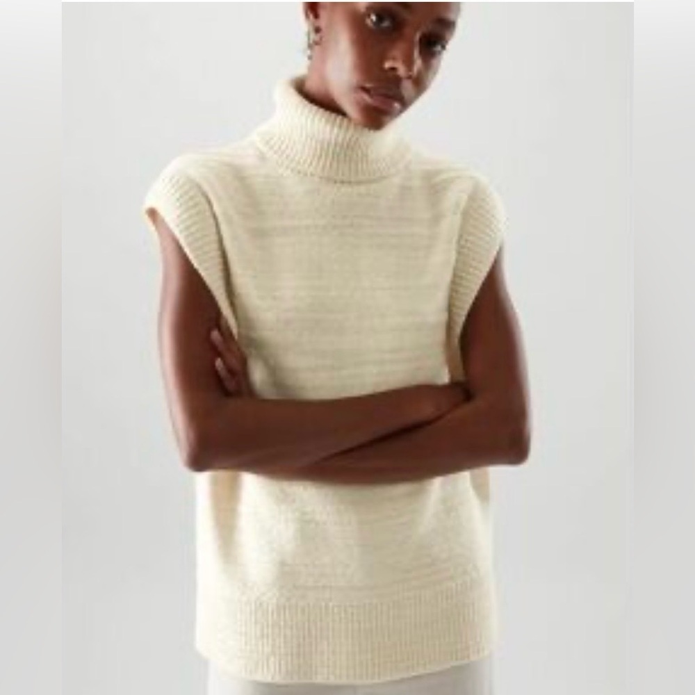 COS Cream Sleeveless Turtleneck Sweater